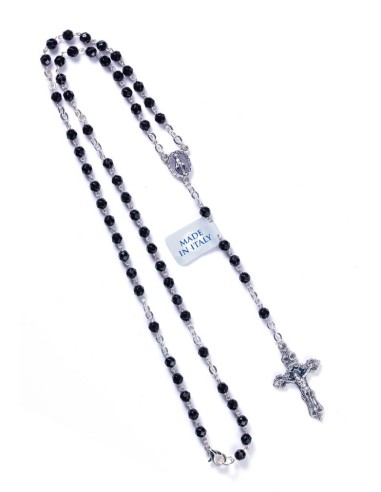 Black Faceted Agate Rosary Necklace