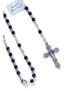 Black Faceted Agate Rosary Necklace Black Faceted Agate Rosary Necklace