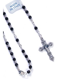 Black Faceted Agate Rosary Necklace