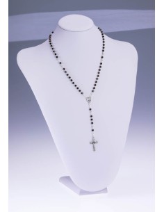 Black Faceted Agate Rosary Necklace Black Faceted Agate Rosary Necklace