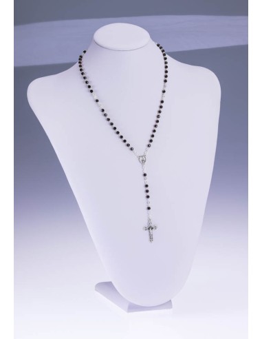 Black Faceted Agate Rosary Necklace