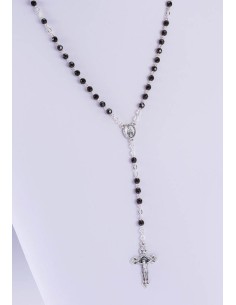 Black Faceted Agate Rosary Necklace Black Faceted Agate Rosary Necklace