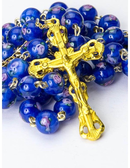 Blue Murano Glass Rosary 6mm Gold Plated