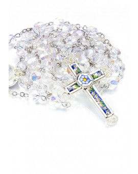 Real Mosaic Crucifix - Clear Crystal Rosary