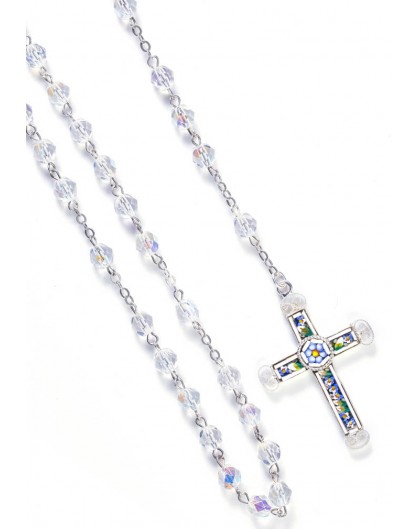 Real Mosaic Crucifix - Clear Crystal Rosary