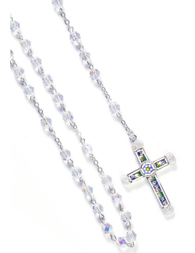 Real Mosaic Crucifix - Clear Crystal Rosary