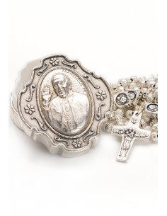 Pope Francis Rosary with Rosary Box - Silver