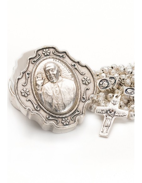 Pope Francis Rosary with Rosary Box - Silver