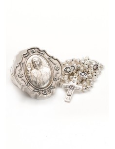 Pope Francis Rosary with Rosary Box - Silver