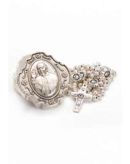 Pope Francis Rosary with Rosary Box - Silver