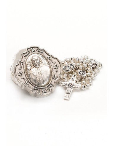 Pope Francis Rosary with Rosary Box - Silver