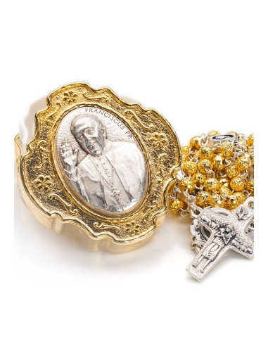 Pope Francis Rosary with Rosary Box - Gold