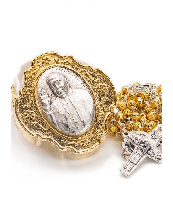 Pope Francis Rosary with Rosary Box - Gold