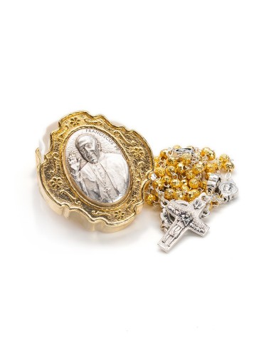 Pope Francis Rosary with Rosary Box - Gold