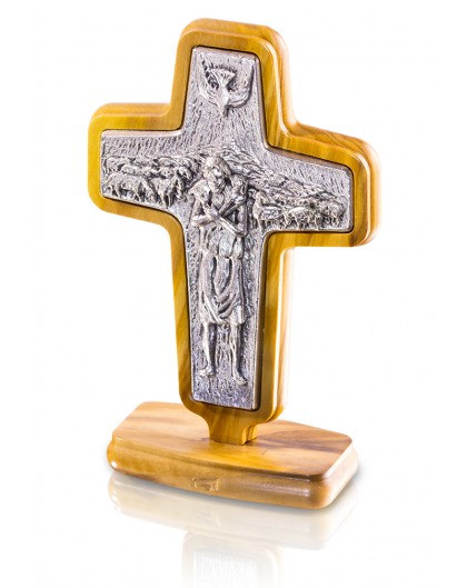 Pope Francis Pastoral table Cross - Metal and Olive wood