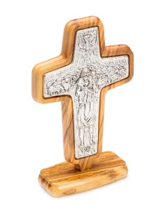 Pope Francis Pastoral table Cross - Metal and Olive wood