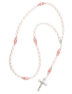 Ancient Rose and white Swarovski Pearls Rosary - White Strass Ancient Rose and white Swarovski Pearls Rosary - White Strass