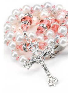Ancient Rose and white Swarovski Pearls Rosary - White Strass Ancient Rose and white Swarovski Pearls Rosary - White Strass