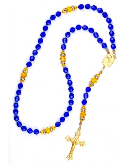 Majestic Blue and Sunflower Swarovski Crystals Rosary