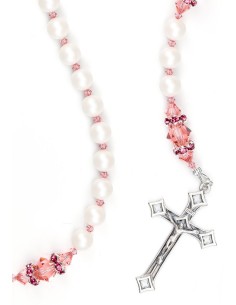 Ancient Rose and Satin Swarovski Pearls Rosary - Red Strass Ancient Rose and Satin Swarovski Pearls Rosary - Red Strass