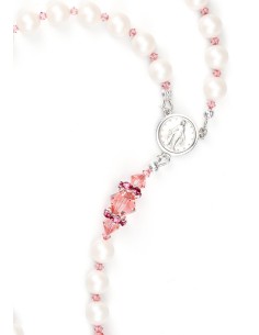 Ancient Rose and Satin Swarovski Pearls Rosary - Red Strass Ancient Rose and Satin Swarovski Pearls Rosary - Red Strass