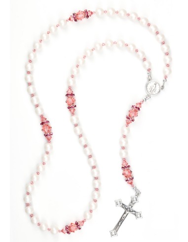 Ancient Rose and Satin Swarovski Pearls Rosary - Red Strass