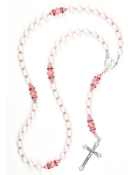 Ancient Rose and Satin Swarovski Pearls Rosary - Red Strass