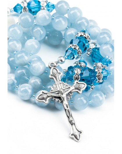 Natural Acquamarine and Sapphire Swarovski Rosary
