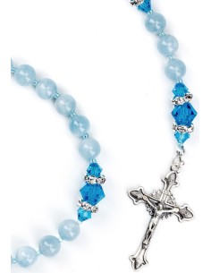 Natural Acquamarine and Sapphire Swarovski Rosary Natural Acquamarine and Sapphire Swarovski Rosary