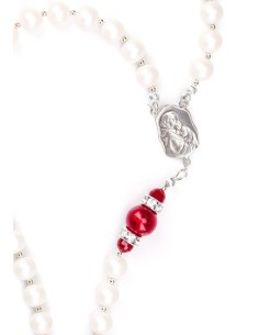 Deep Red and Satin Swarovski Pearls Rosary - Silver Spacer Deep Red and Satin Swarovski Pearls Rosary - Silver Spacer