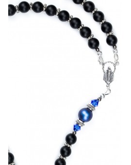 Satin Black and Iridescent Dark Blue Swarovski Pearls