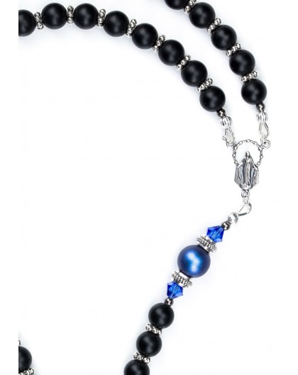 Satin Black and Iridescent Dark Blue Swarovski Pearls