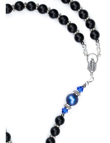 Satin Black and Iridescent Dark Blue Swarovski Pearls