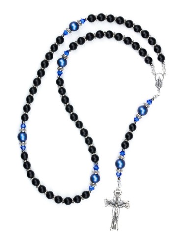 Satin Black and Iridescent Dark Blue Swarovski Pearls