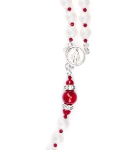 Deep Red and Satin Swarovski Pearls Rosary - Red Spacer Deep Red and Satin Swarovski Pearls Rosary - Red Spacer