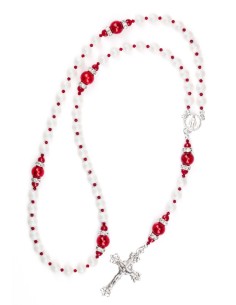 Deep Red and Satin Swarovski Pearls Rosary - Red Spacer Deep Red and Satin Swarovski Pearls Rosary - Red Spacer