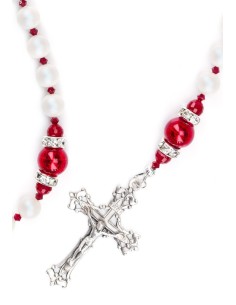 Deep Red and Satin Swarovski Pearls Rosary - Red Spacer Deep Red and Satin Swarovski Pearls Rosary - Red Spacer
