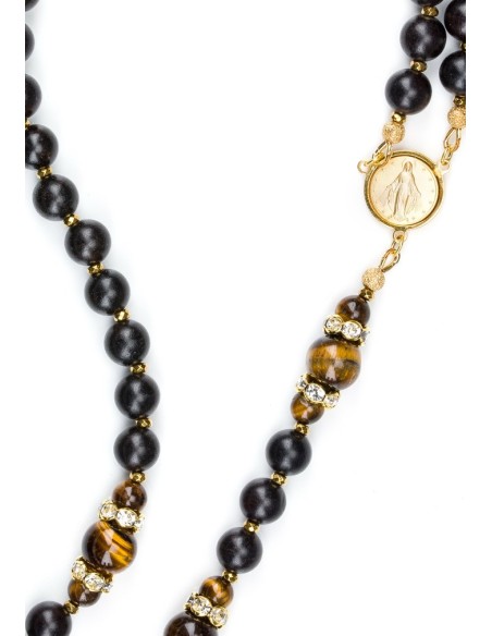 Ebony wood, Tiger Eye beads, strass Rings, Sterling Silver Gold Plated Ebony wood, Tiger Eye beads, strass Rings, Sterling Silver Gold Plated