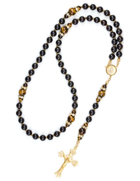 Ebony wood, Tiger Eye beads, strass Rings, Sterling Silver Gold Plated Ebony wood, Tiger Eye beads, strass Rings, Sterling Silver Gold Plated