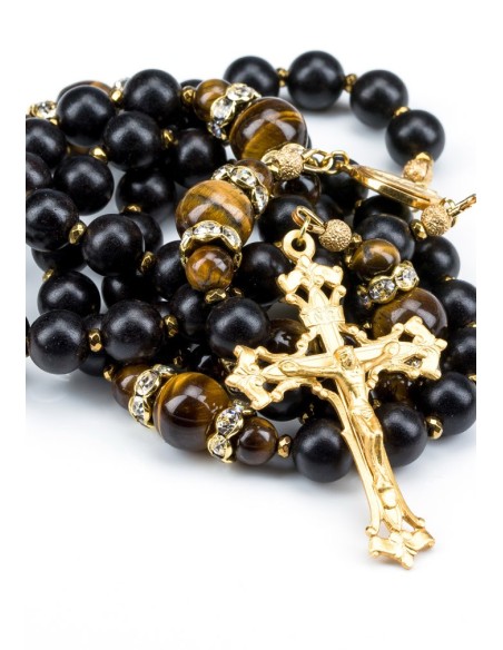 Ebony wood, Tiger Eye beads, strass Rings, Sterling Silver Gold Plated Ebony wood, Tiger Eye beads, strass Rings, Sterling Silver Gold Plated