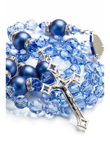 Light Sapphire Swarovski Crystals and Dark Blue Pearls Rosary