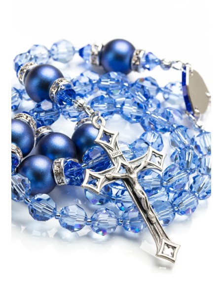 Light Sapphire Swarovski Crystals and Dark Blue Pearls Rosary Light Sapphire Swarovski Crystals and Dark Blue Pearls Rosary