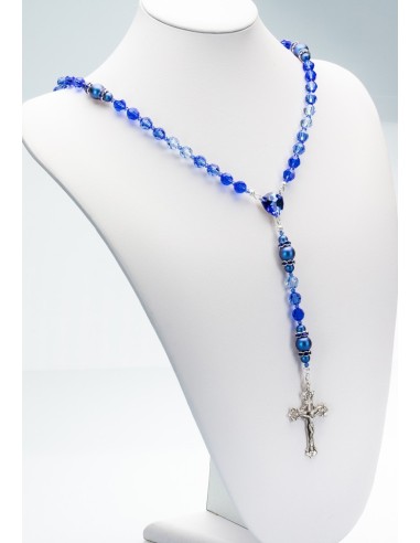 Shade of Blue Swarovski Crystals and Dark Blue Pearls Rosary