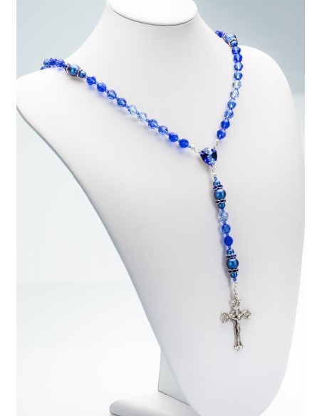 Shade of Blue Swarovski Crystals and Dark Blue Pearls Rosary Shade of Blue Swarovski Crystals and Dark Blue Pearls Rosary