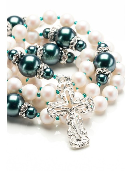 Swarovski Satin Pearls, ancient Green beads Rosary Swarovski Satin Pearls, ancient Green beads Rosary