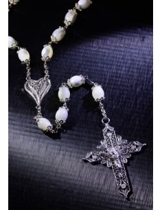 Oval Mother of Pearl Rosary with Filigree Crucifix  | Vatican Gift 2