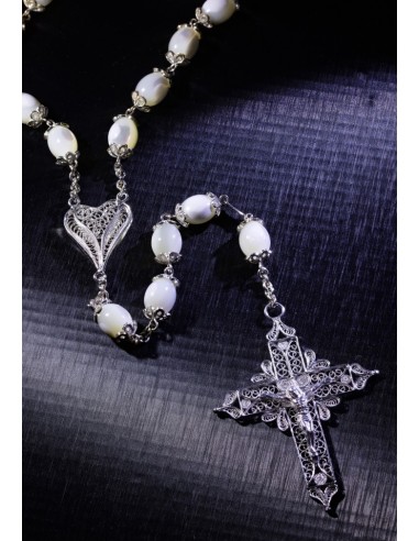 Oval Mother of Pearl Rosary with Filigree Crucifix  | Vatican Gift