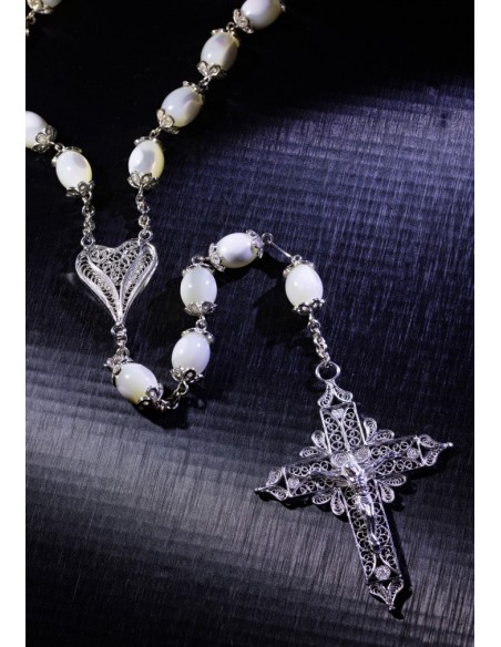 Oval Mother of Pearl Rosary with Filigree Crucifix  | Vatican Gift
