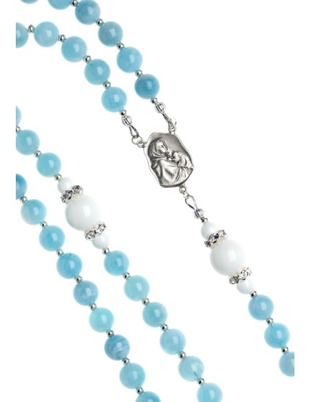 Aquamarine and White Shell Rosary  | Vatican Gift Aquamarine and White Shell Rosary  | Vatican Gift