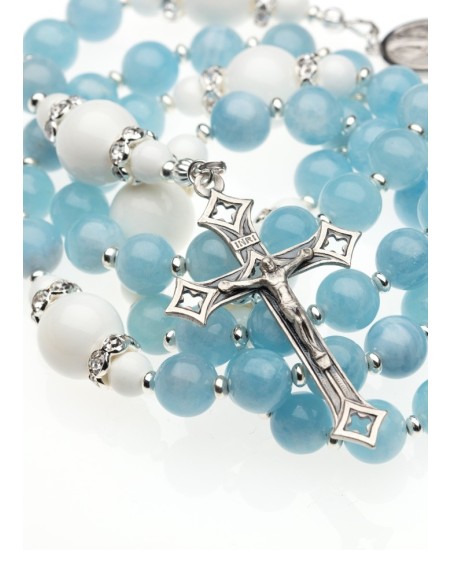 Aquamarine and White Shell Rosary  | Vatican Gift Aquamarine and White Shell Rosary  | Vatican Gift